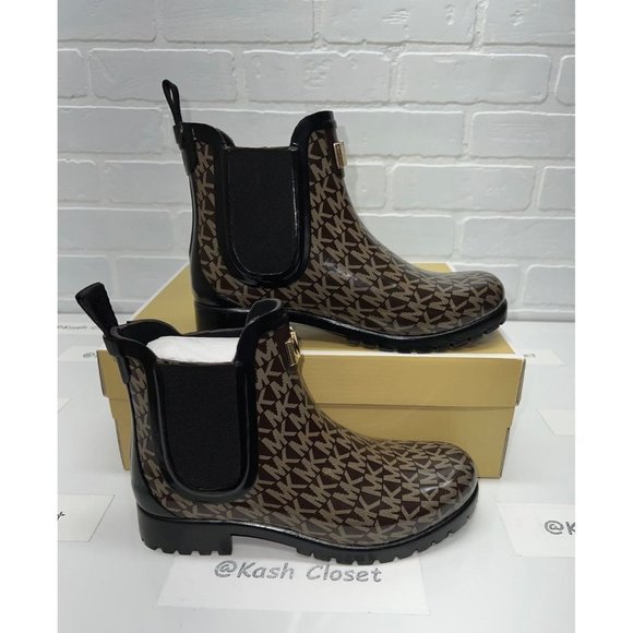 New Michael Kors Sidney Rain boots black brown - Picture 1 of 10